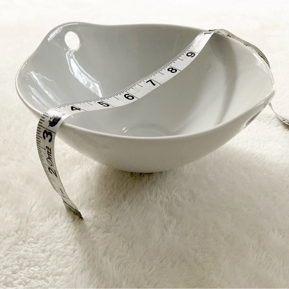 Pier 1 White Porcelain Bowl Cutout Handles Minimalist Serving 7”